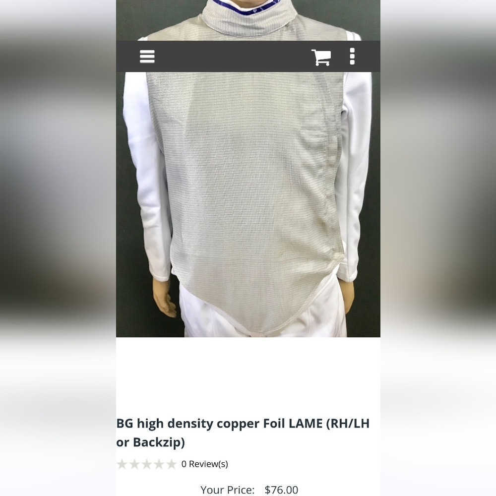 Blue Gauntlet High Density Copper Foil Fencing Lame, Men's 44, Adult Large